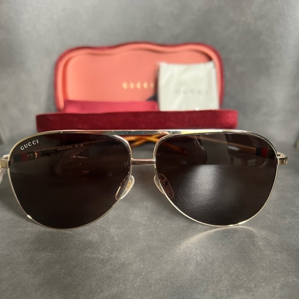GUCCI AVIATOR SUNGLASSES GG1677S 002 | GOLD NWT - Picture 2 of 7